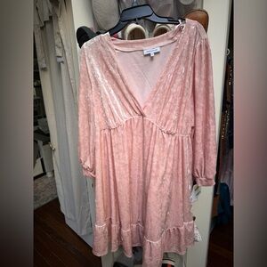 Motherhood Blush Pink Velvet Maternity Dress